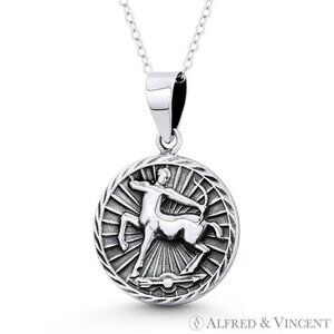 Sagittarius Zodiac Sign Circle Astrology Charm Pendant in .925 Sterling Silver